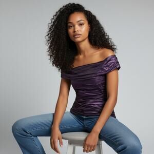 WORTH Purple Ruched Off Shoulder Fancy Blouse Top Size 6